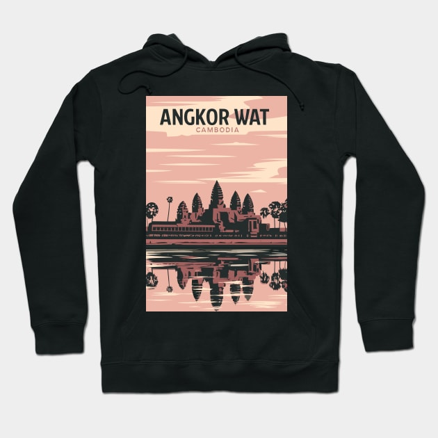 A Vintage Travel Art of Angkor Wat - Cambodia Hoodie by goodoldvintage